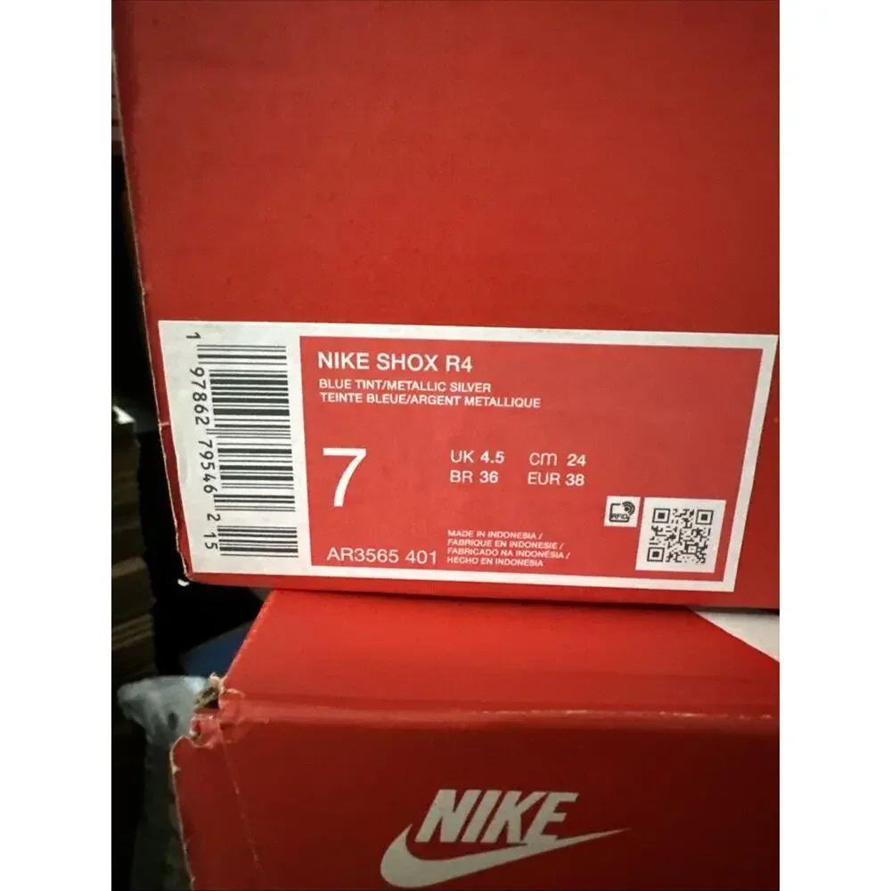 New Women's Size 7 Nike Shox R4 Blue Tint Orange AR3565-401